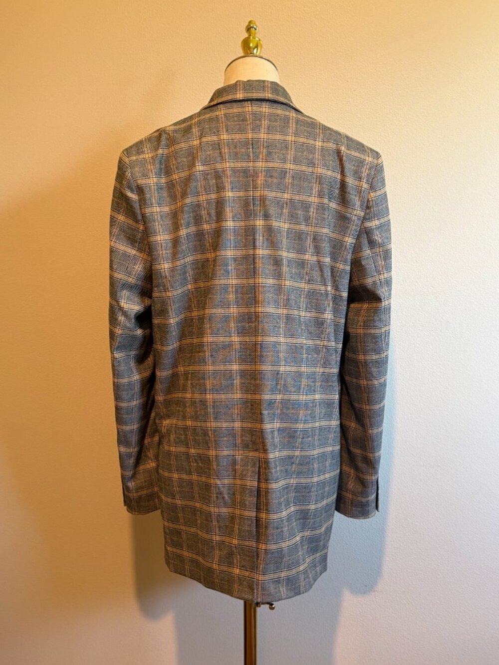 Free People Long Plaid Blazer Jacket Grey Gold Large - Picture 8 of 12